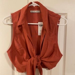 Abercrombie Linen Blend Tie Front Top, Size Small